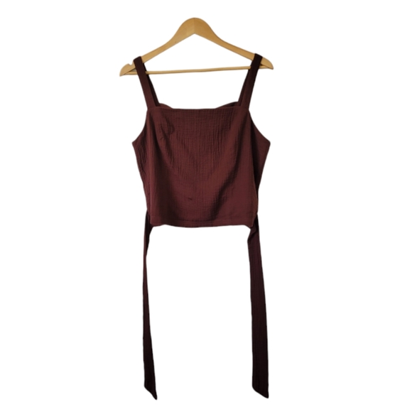 By Anthropologie Cotton Smocked Tie Back Tank Cocoa/Maroon NWT Sz XL - Picture 2 of 11
